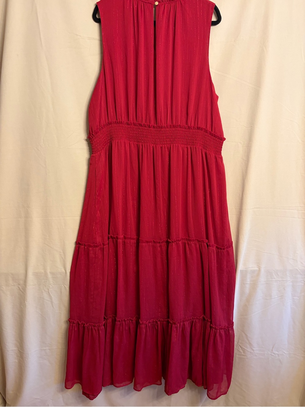 Draper James Crimson Red With Metallic Accents Sleeveless Tiered Maxi Dress - Picture 9 of 12